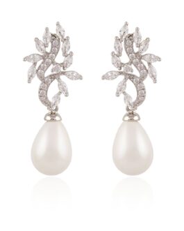 botanical silver clear zircon earrings